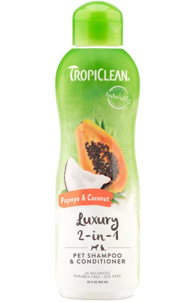 TropiClean Papaya & Coconut Luxury 2-in-1 Shampoo And Conditioner For Pets 3 TropiClean Papaya & Coconut Luxury 2-in-1 Shampoo And Conditioner For Pets