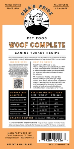 Oma's Pride Woof Complete Canine Turkey Recipe -Peticlean Shop raw woofcomplete turkey 4lb 01 33479.1658430038
